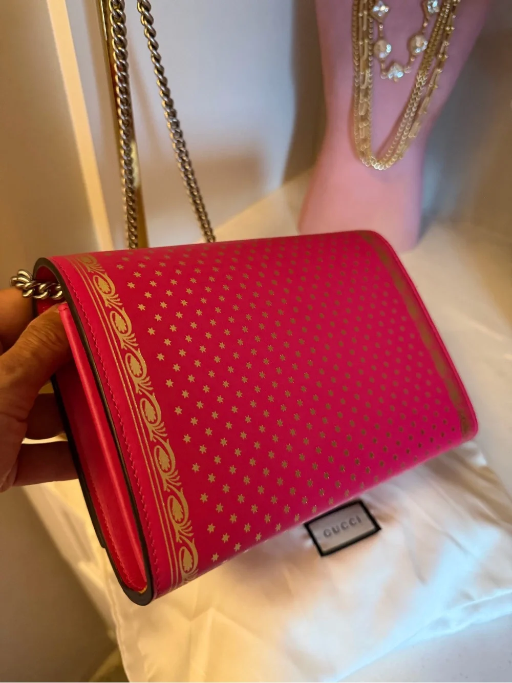 Pink Guccy X Sega Gold Star Crossbody Bag